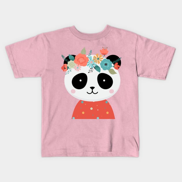 Floral Panda Kids T-Shirt by JunkyDotCom